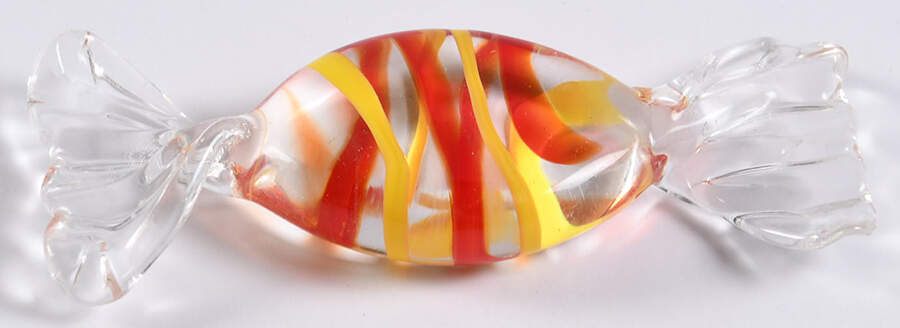 Candy Pieces Clear Oval W/Red Stripes - No Box by Murano Glass-1
