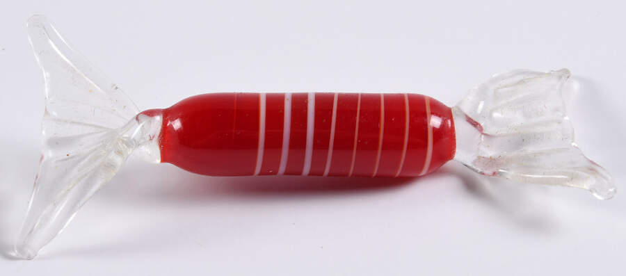 Candy Pieces Red Cylinder W/White Stripes - No Box by Murano Glass-1