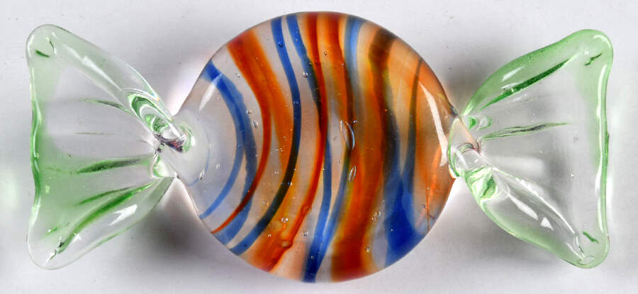 Candy Pieces Clear Round W Blue Stripes - No Box by Murano Glass-1