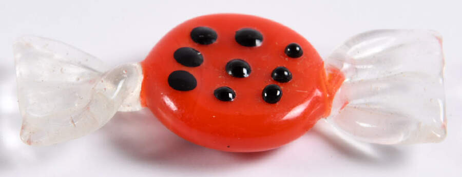 Candy Pieces Round Clear Red Black Dots - No Box by Murano Glass-1