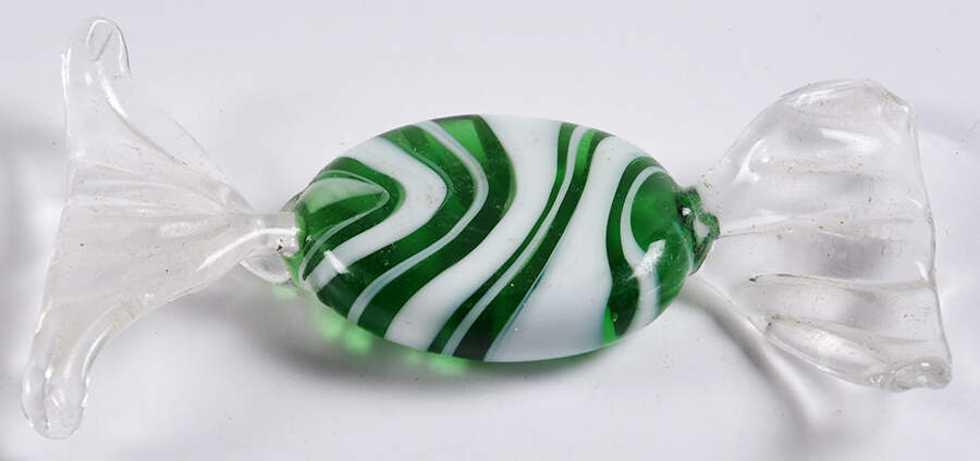 Candy Pieces Round Clear Green W/White Stripes - No Box by Murano Glass-1