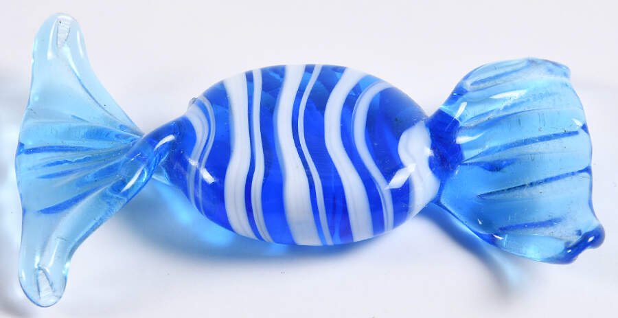 Candy Pieces Round Blue W/White Stripes - No Box by Murano Glass-1