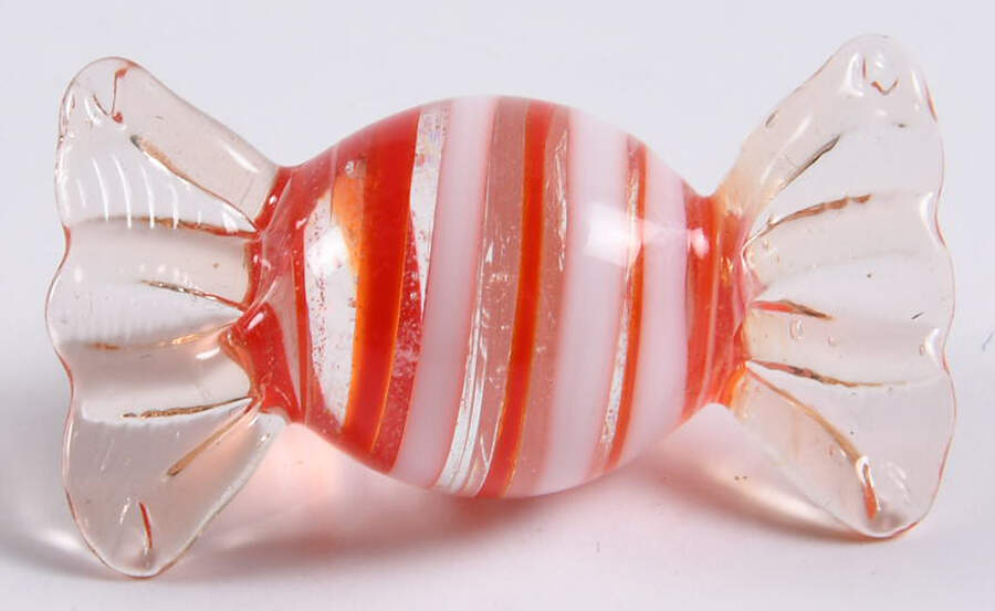 Candy Pieces Clear Red White Stripes-Small - No Box by Murano Glass-1