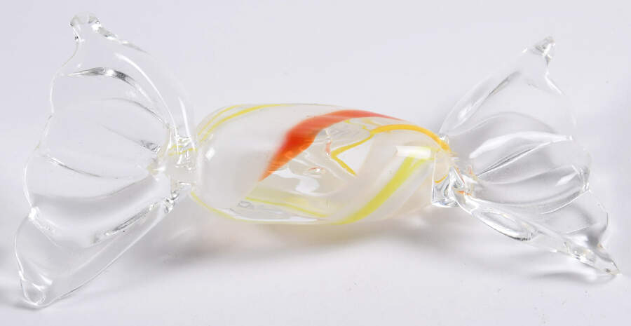 Candy Pieces Cyinder Clear Yellow White Orange Stripe - No Box by Murano Glass-1