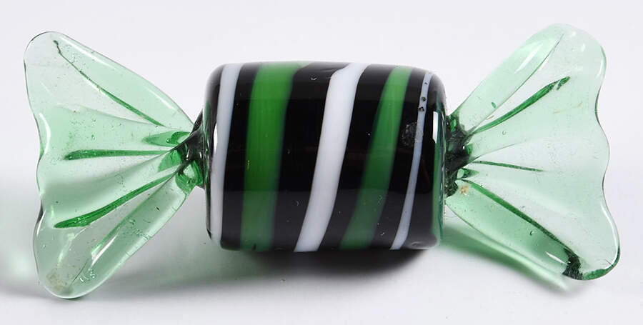 Candy Pieces Green-Black And White Stripes - No Box by Murano Glass-1