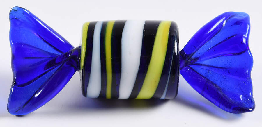 Candy Pieces Blue-Yellow And White Stripes - No Box by Murano Glass-1