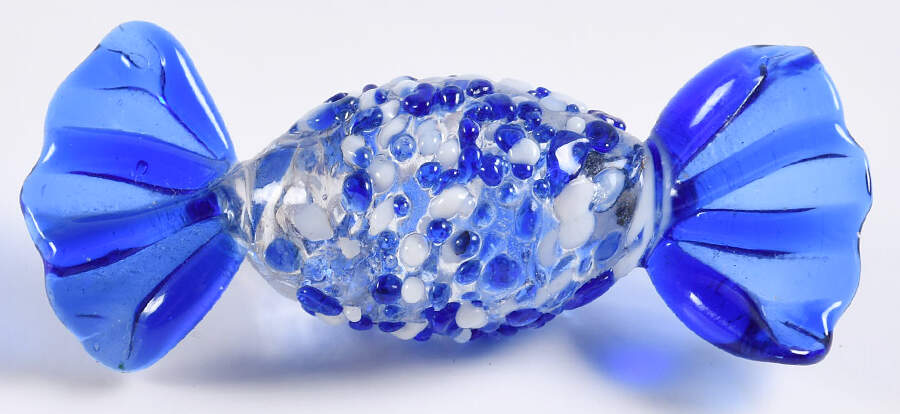 Candy Pieces Cyinder Blue White Dots - No Box by Murano Glass-1