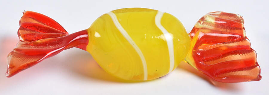 Candy Pieces Red & Yellow Cylinder W/ White Stripe - No Box by Murano Glass-1