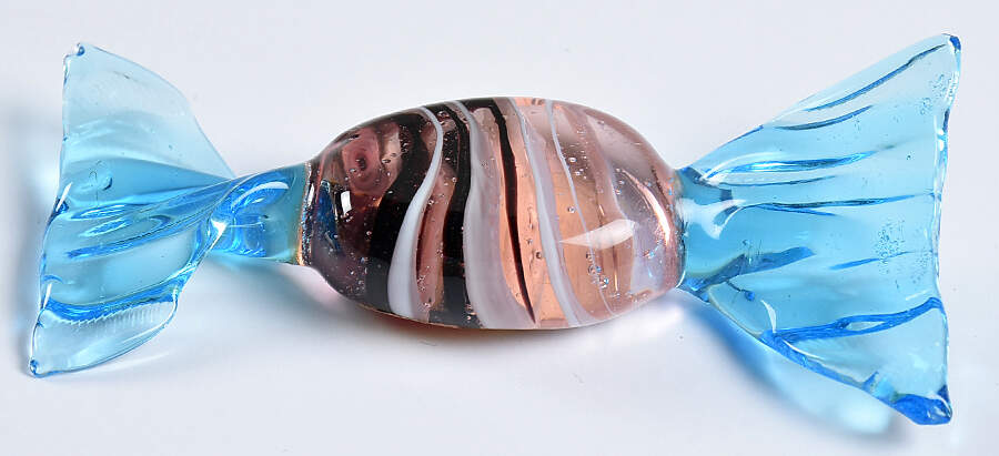 Candy Pieces Blue & Pink Round W/ White & Black Strip - No Box by Murano Glass-1