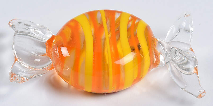 Candy Pieces Clear Round W/ Orange & Yellow Stripes - No Box by Murano Glass-1