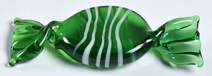Candy Pieces Green Round W/ White Stripes - No Box by Murano Glass-1