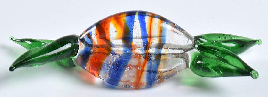 Candy Pieces Green Oval W/ Orange & Blue Stripes - No Box by Murano Glass-1