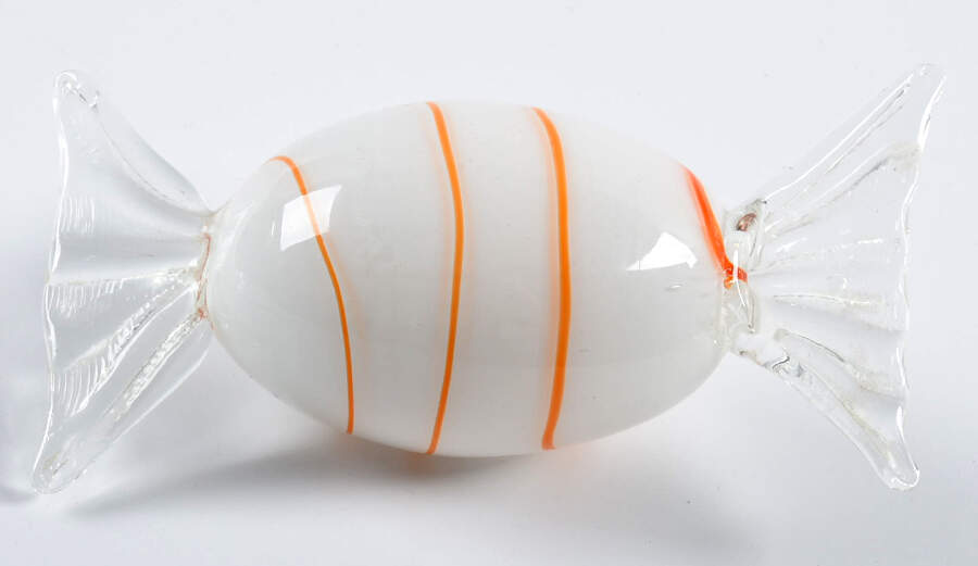Candy Pieces Large Orange Stripe Clear Wrap - No Box by Murano Glass-1