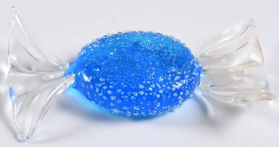Candy Pieces Blue Round Stiple Frosted - No Box by Murano Glass-1