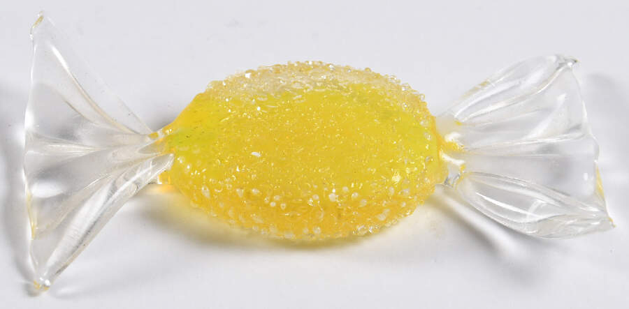 Candy Pieces Yellow Round Stiple Frosted - No Box by Murano Glass-1