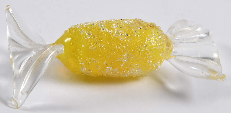 Candy Pieces Yellow Cylinder Stiple Frosted - No Box by Murano Glass-1