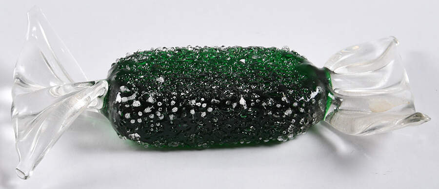 Candy Pieces Dk Green Oval Stiple Frosted - No Box by Murano Glass-1