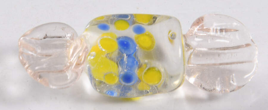 Candy Pieces Mini Clear Blue Yellos Dots Clear Wrap - No Box by Murano Glass-1