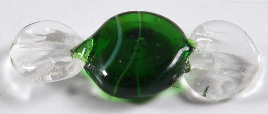 Candy Pieces Mini Green White Stripes Clear  Wrap - No Box by Murano Glass-1