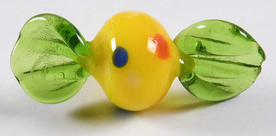 Candy Pieces Mini Yellow Multi Dots Green Wrap - No Box by Murano Glass-1