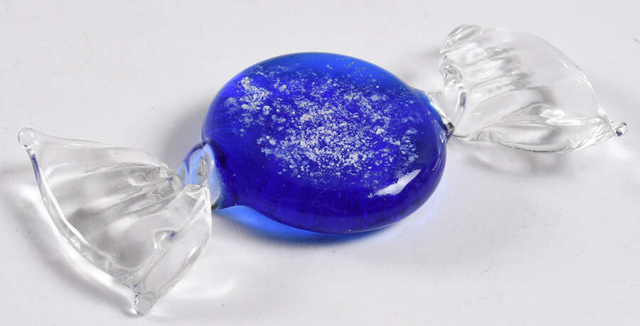 Candy Pieces Round Flat Blue Frosted Clear Wrap - No Box by Murano Glass-1
