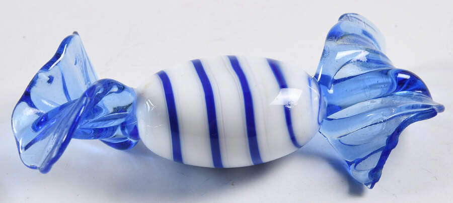Candy Pieces White Blue Stripes Blue Wrap - No Box by Murano Glass-1