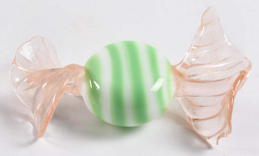 Candy Pieces White Green Stripes Pink Wrap - No Box by Murano Glass-1