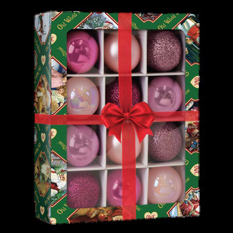 Glass Ball Sets Posh Pink Balls - Set Of 12 - Boxed by Old World Christmas (Newer)-1