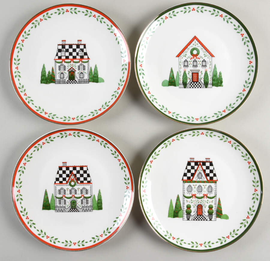 Holly Village Holly Village Dessert Plate(Set Of 4) - Boxed by MacKenzie-Childs-1