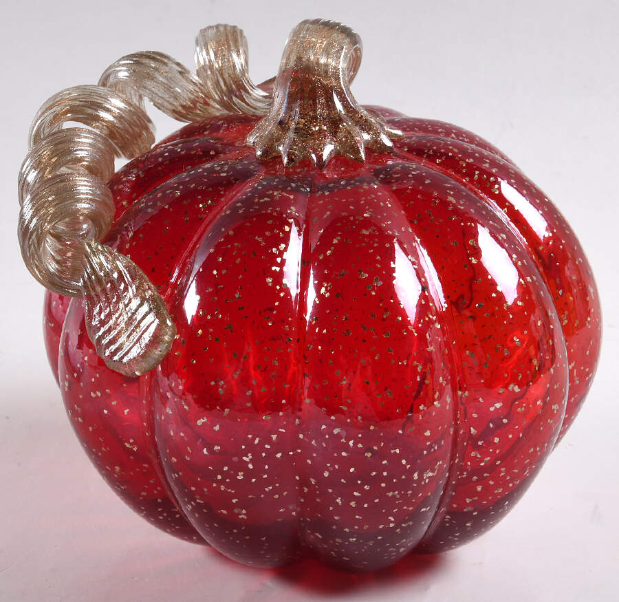 Art Glass Pumpkins Ruby With Gold - No Box by Mikasa-1