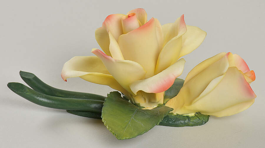 Capodimonte Flowers Double Yellow Rose W/Pink Tips - No Box by Napoleon-1