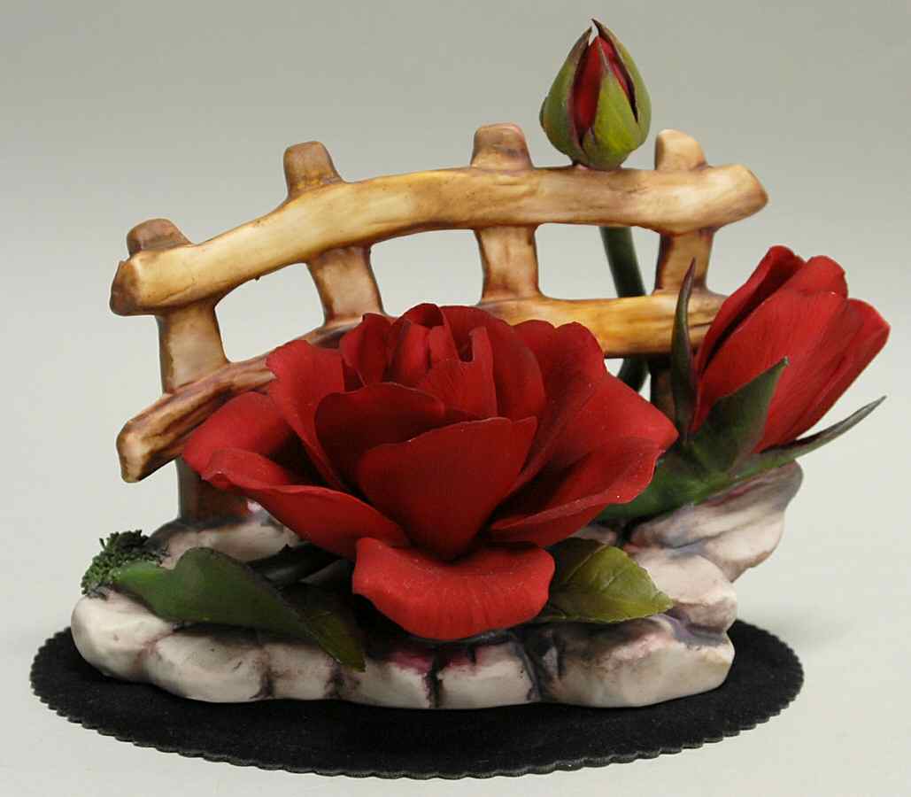 Capodimonte Flowers Double Imperial Red Rose On Fence - No Box by Napoleon-1