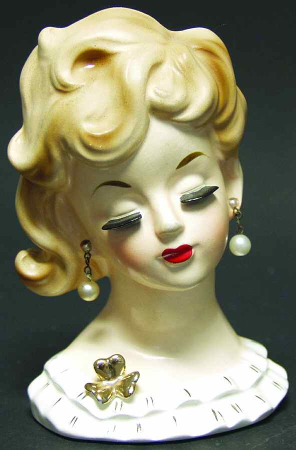 Napco Head Vases Blonde Lady W/ Gold Flower - No Box by Napco-1