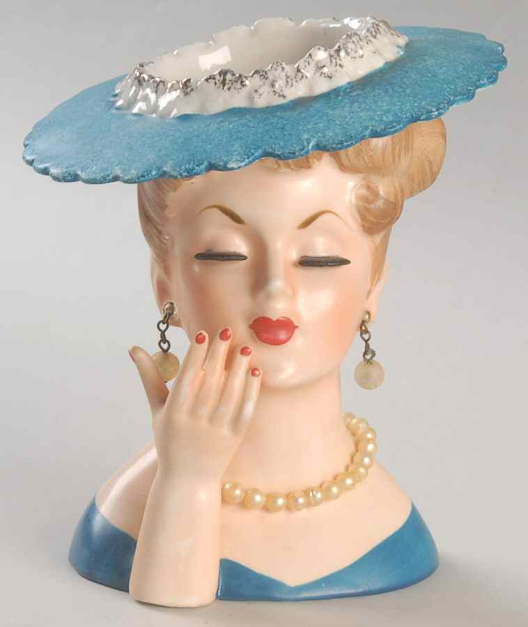 Napco Head Vases Blue Hat & Dress - No Box by Napco-1