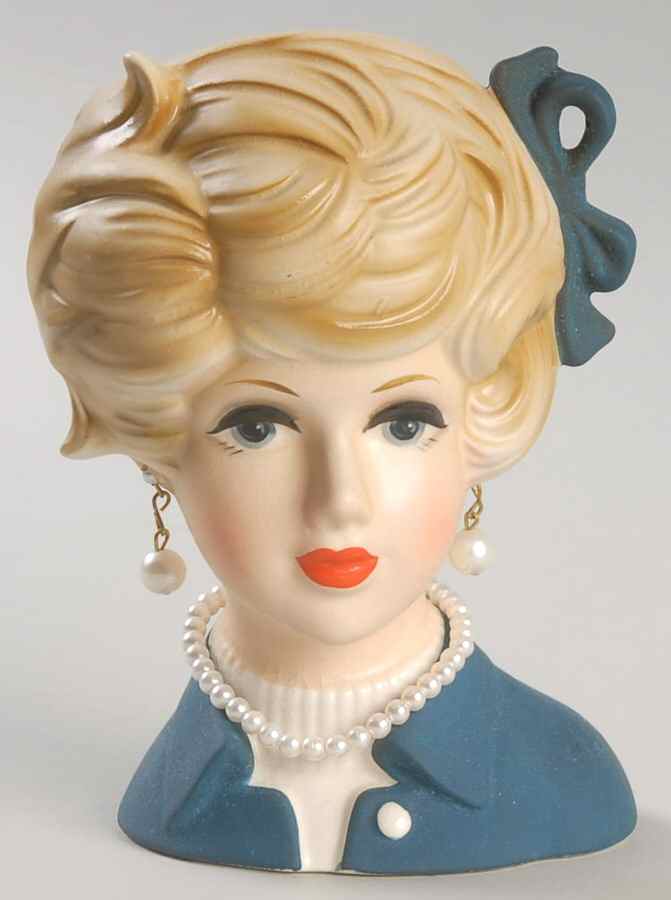 Napco Head Vases Blue Dress & Pearls - No Box by Napco-1