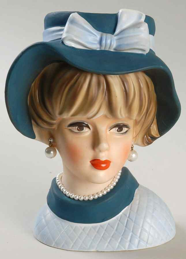 Napco Head Vases Blue Hat & Dress - No Box by Napco-1