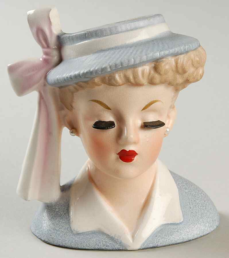 Napco Head Vases Grey Hat Pink Ribbon - No Box by Napco-1