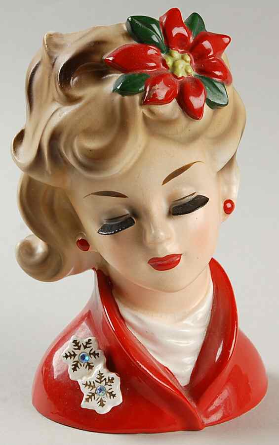 Napco Head Vases Poinsettia In Hair Red Dress - No Box by Napco-1