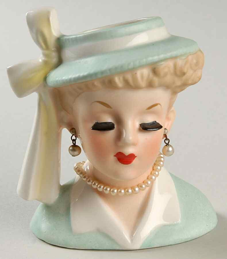 Napco Head Vases Pale Grn Hat W/ Yellow Bow - No Box by Napco-1