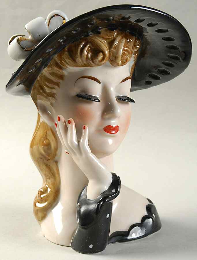 Napco Head Vases Black Cutout Hat Hand Up - No Box by Napco-1