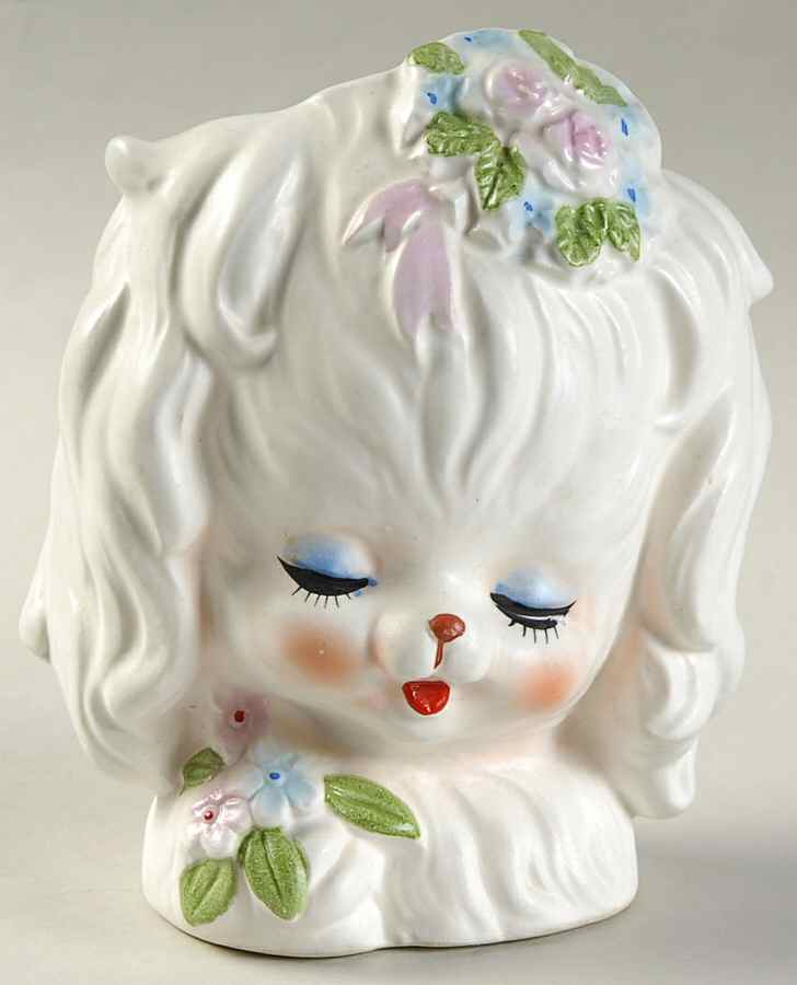 Napco Head Vases White Dog Pnk,Blu,Grn Flwr - No Box by Napco-1