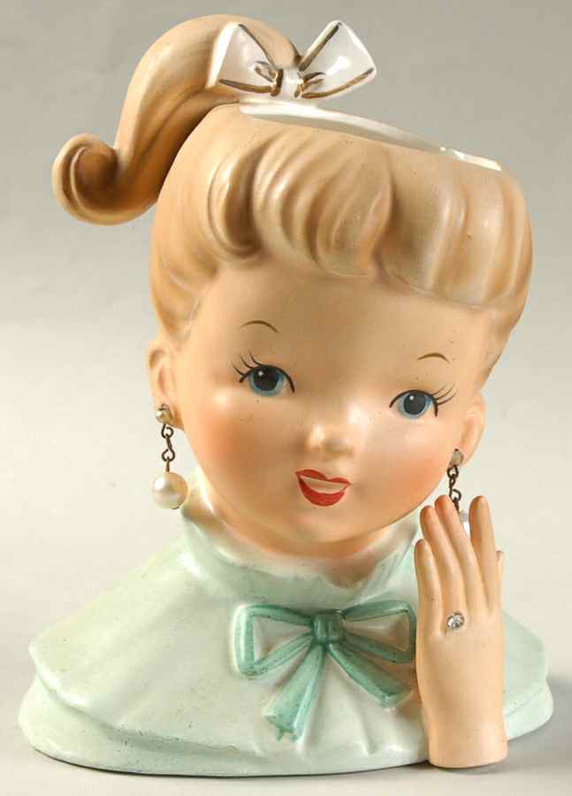 Napco Head Vases Teen Girl Grn Dress Hand Up - No Box by Napco-1