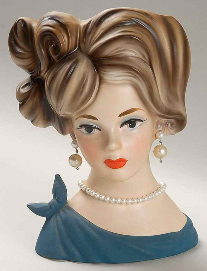Napco Head Vases Lady Blue Tied  Dress On Shoul - No Box by Napco-1