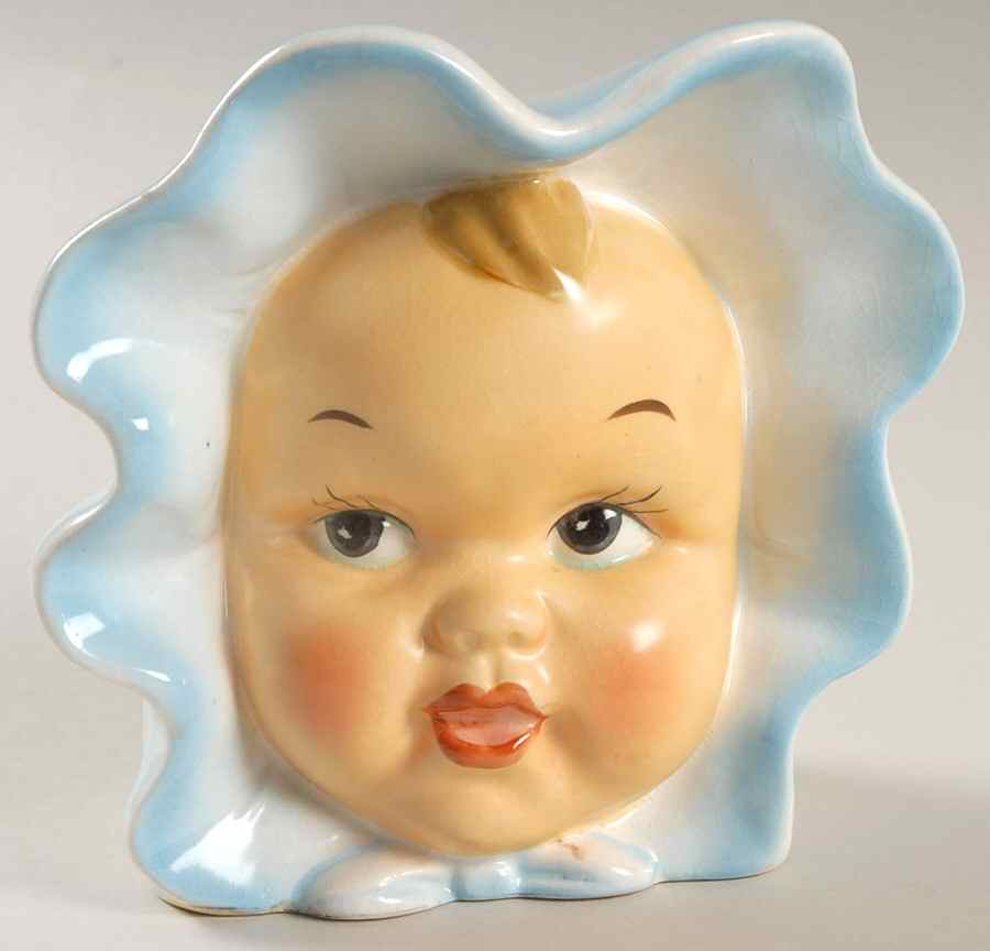 Napco Head Vases Baby Boy Blue/Wht  Ruffled Hat - No Box by Napco-1