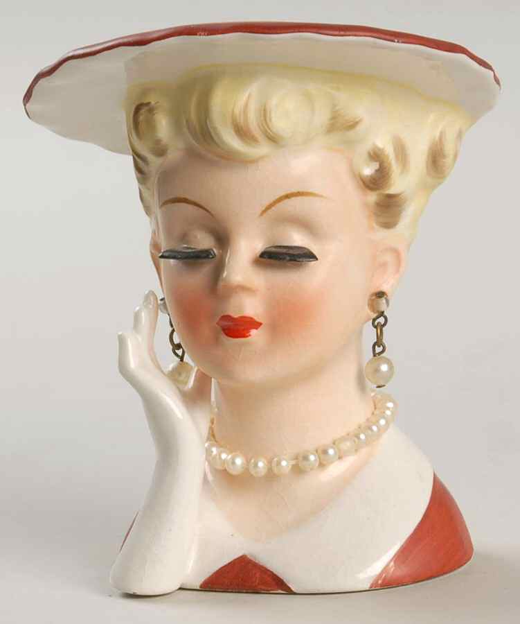 Napco Head Vases Lady Gloved Hand-Rust Hat & Dress - No Box by Napco-1