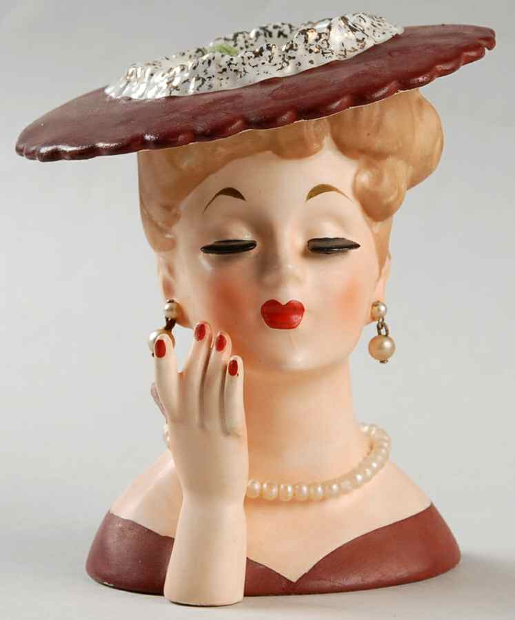 Napco Head Vases Blonde Updo Reddrss/Hat Hand - No Box by Napco-1