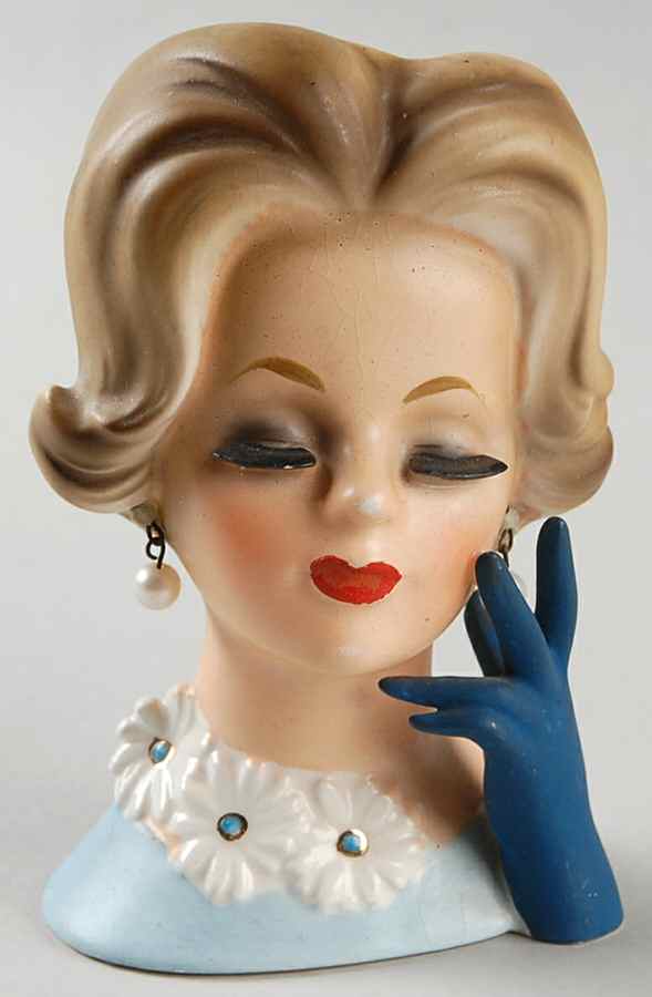 Napco Head Vases Lady Blu Glove/Flwr On Necklin - No Box by Napco-1