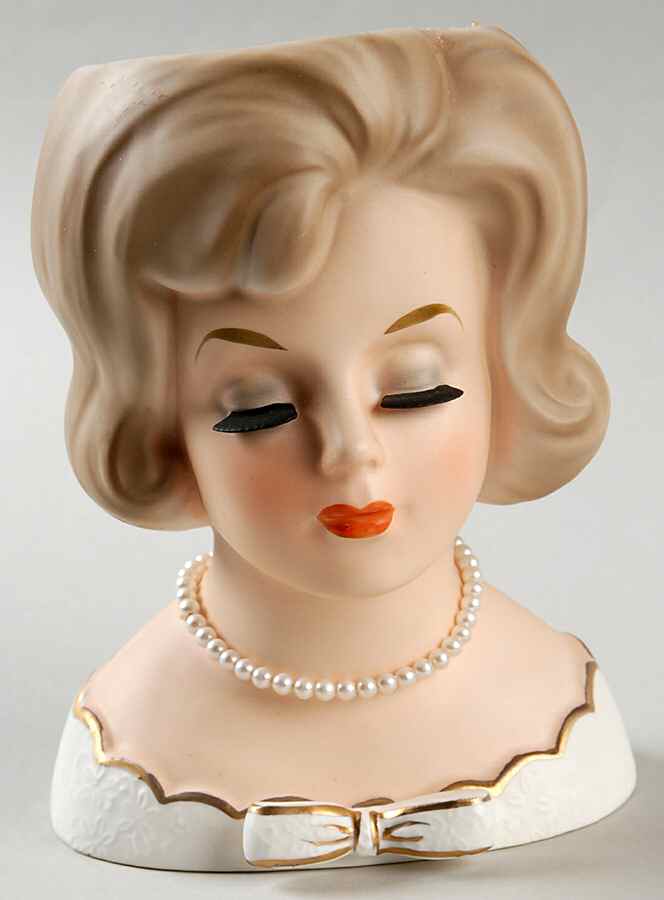 Napco Head Vases Lady Clsd Eyes Wht Drs W/Bow - No Box by Napco-1
