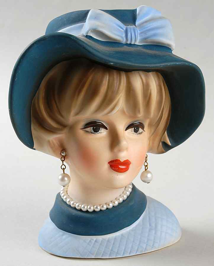 Napco Head Vases Lady Blue Dress/Hat W/Bow - No Box by Napco-1