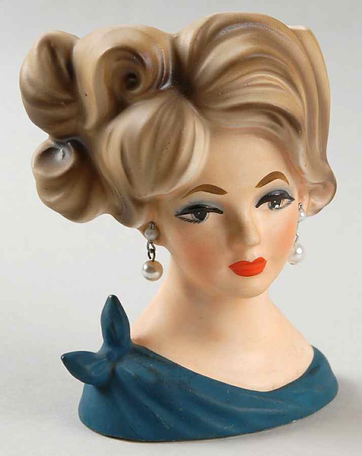 Napco Head Vases Lady Blnd Blu Dress Tie Shldr - No Box by Napco-1